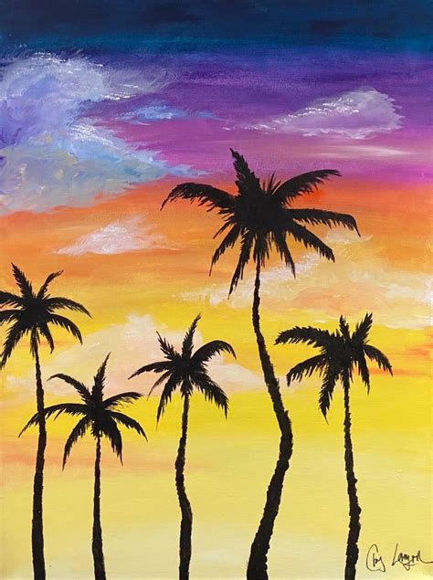 pintura al atardecer de la palmera in 2020 palm trees