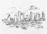 Houston Skyline Drawing Pen Ink Downtown Sketch Paintingvalley Skylines Inks Sketches Drawings sketch template