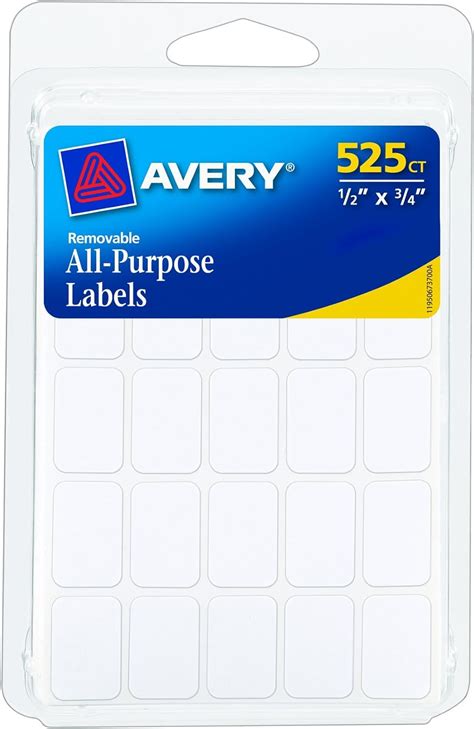 avery removable labels rectangular    inches white pack