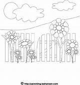 Coloring Garden Fence Picket Pages Flowers Printable Flower Summer Para Colorir Fencing Designs Color Parenting Leehansen 300px 11kb Encantado Jardim sketch template