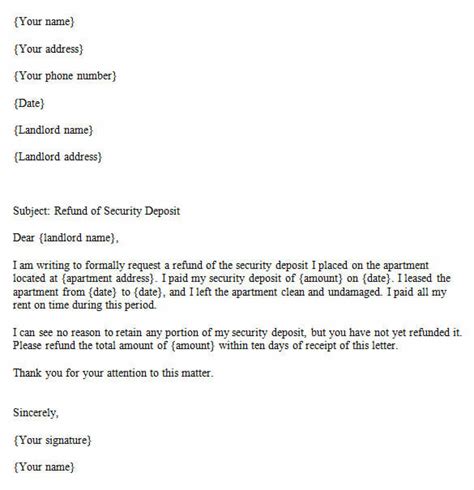 request letter  refund  security deposit  landlord