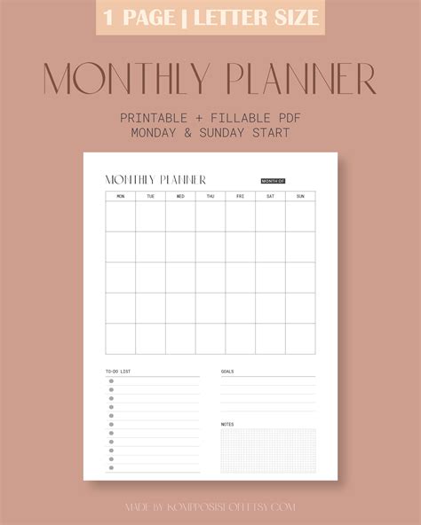 cute printable monthly planner template