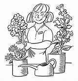 Florist Coloring Pages Drawing Flower Color Garden People Professions sketch template