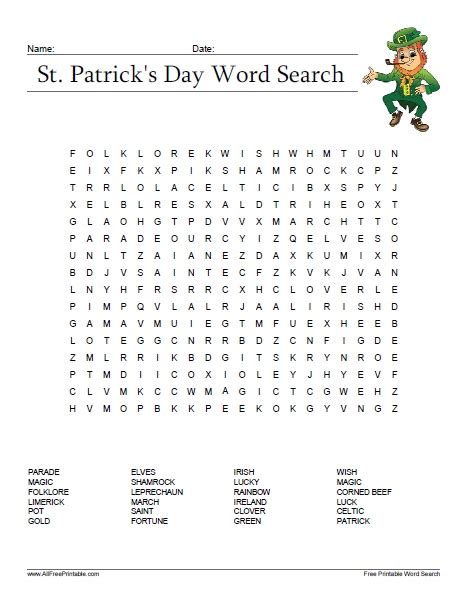 st patricks day word search puzzle  printable