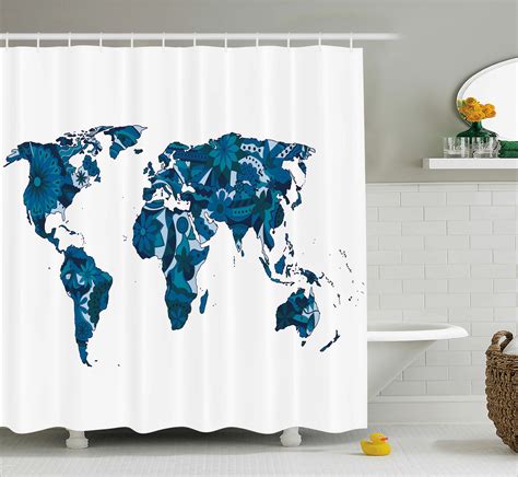 stunning map of the world shower curtain for home decor shower ideas