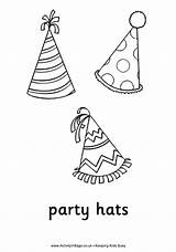 Hats Party Colouring Birthday Coloring Pages Happy Hat Year Activityvillage Printable Simple Easy Three Birthdays Blowers Streamers Sheets Blower Word sketch template