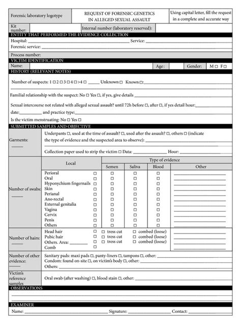 forensic genetics request form used for sexual assault