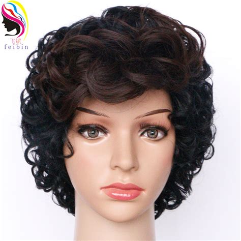 feibin short wigs for black women synthetic afro curly wig black brown hair 6 inches in