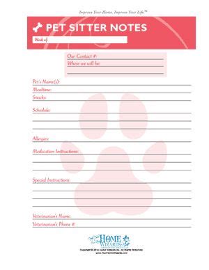 downloadable printables home wizards pet sitters pet sitting forms