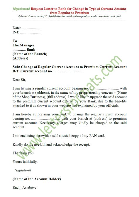 request letter  bank manager  change  account type