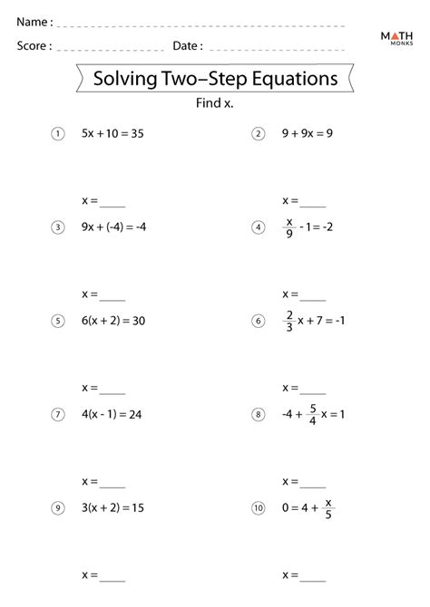 step equations worksheet
