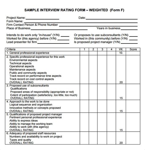 interview score sheet samples   ms word excel apple