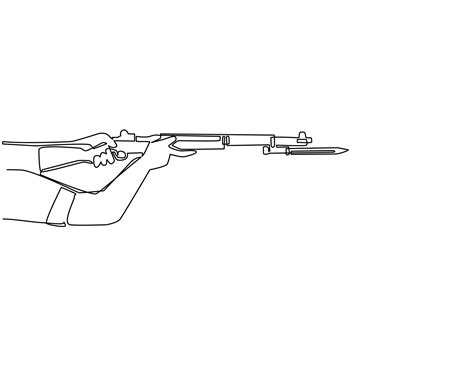 Continuous One Line Drawing Hand Holding M1 Garand Semi Automatic Rifle