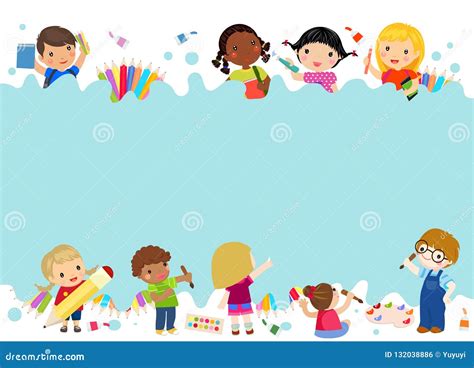 happy kids painting stock vector illustration  indoors