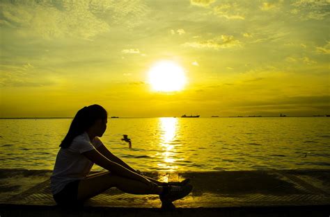 Free Photo Girl Sitting Sunset Rest Relax Free