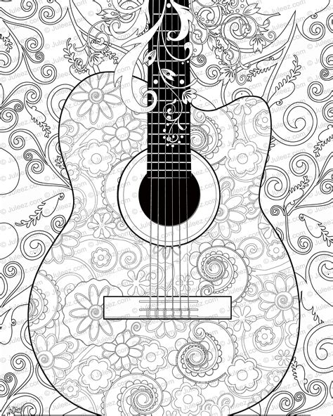guitar flowers coloring poster printable guitar coloring etsy adult