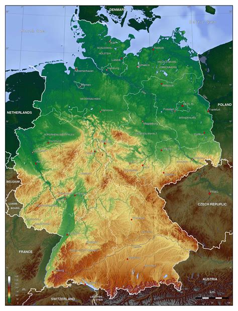 physical map  germany map   world