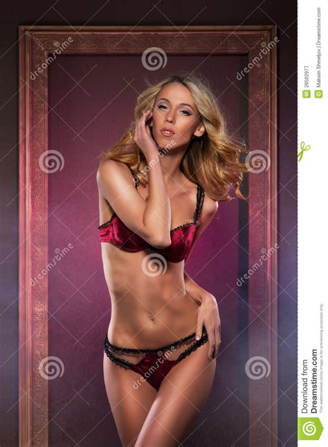 una giovane donna bionda che posa in biancheria erotica immagine stock immagine di modo