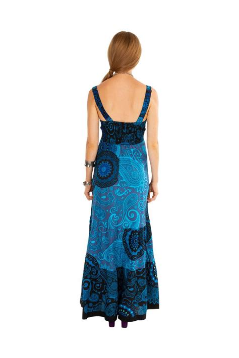 robe longue sans manches d été en coton de couleur bleue chaima
