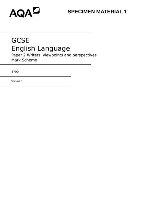 aqa gcse english language paper  writers viewpoints  perspectives specimen material  mark