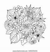 Coloring Book Bouquet Flower Drawn Hand Adult Vector Editable Isolated Elements Illustration Shutterstock Portfolio sketch template