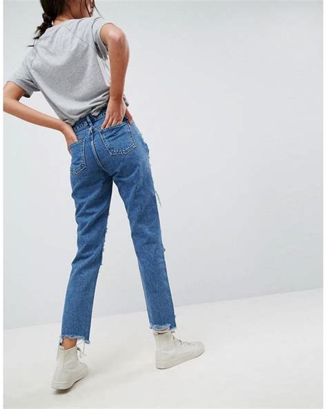 lyst asos original mom jeans  authentic mid wash  extreme super busts  blue