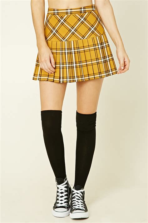 lyst forever 21 tartan plaid pleated mini skirt in yellow