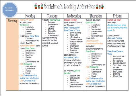 learn  play  home weekly kids activity planner