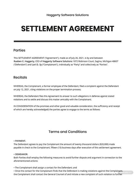 settlement agreement word templates design   templatenet