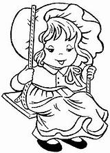 Coloring Pages Kids Girl Swing Little sketch template