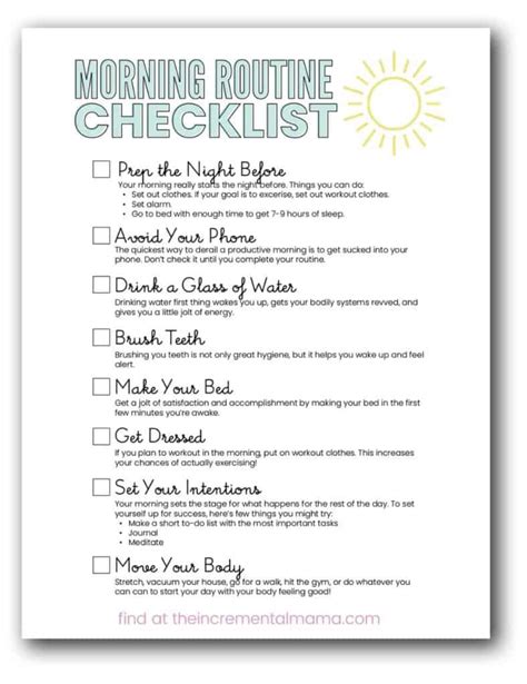morning routine checklist  start  day  energy focus