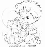 Boy Clipart Puppy Petting Kneeling Outlined Illustration Royalty Bannykh Alex Vector Copyright sketch template