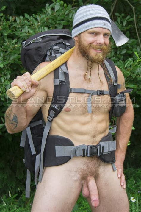 sexy bearded ripped muscle butt fire fighter bain camps nude and jerks off outdoors in chilly
