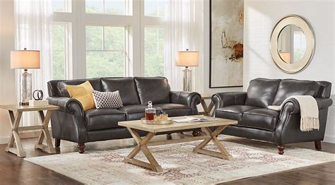 gray faux leather living room set daria  piece brown faux leather