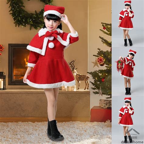 girl christmas outfit santa claus costume red long sleeved dress