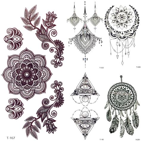 3d black mandala flower henna temporary tattoo girl pendants tattoo
