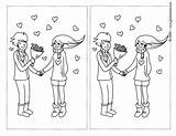 Jeux Diferencias Valentin Différences Jeu Valentines Corazones Amoureux sketch template