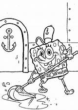Coloring Spongebob Printable Mopping Squarepants sketch template