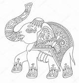 Olifant Indiani Lusso Indische Dierlijke Aziatische Wit Zentangle Lotusbloem sketch template