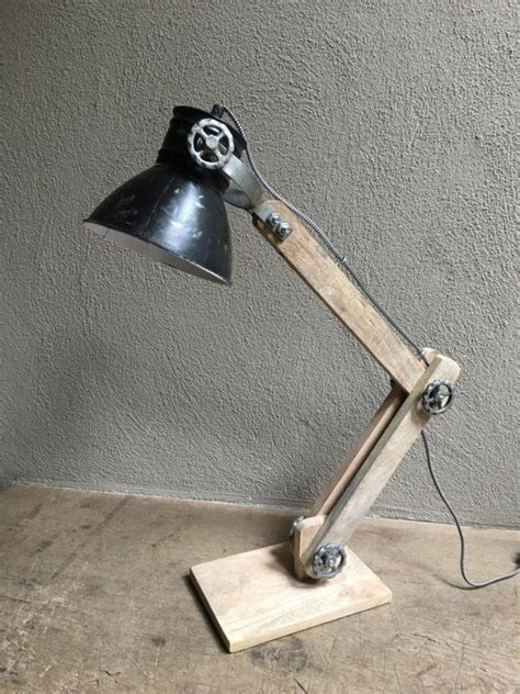 vintage industriele lamp tafellamp burolamp bureaulamp wandlamp landelijk industrieel hout