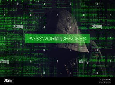 password cracked by faceless hooded anonymous computer hacker with