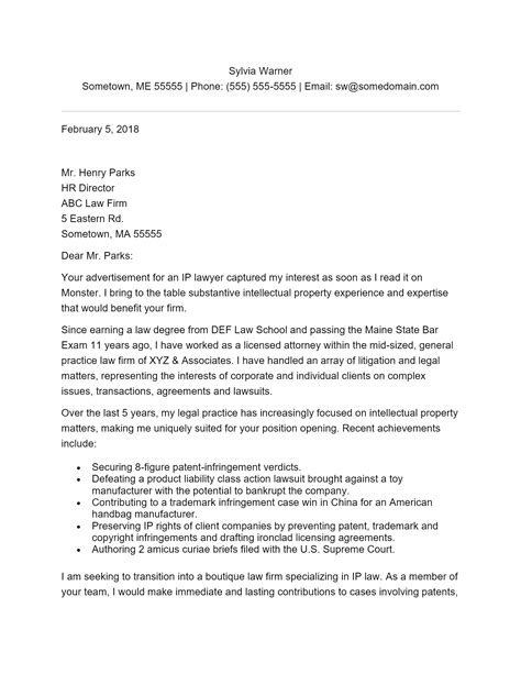 lawyer cover letter template   resumethatworkscom