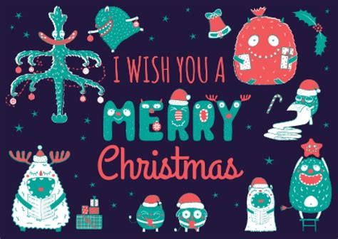 merry christmas card with funny monsters online postcard template crello