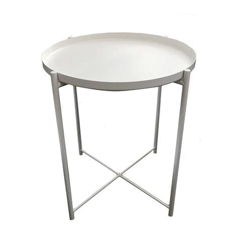 white metal side table