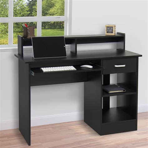 home office computer desk workstation wood laptop pc table drawer shelf black ebay