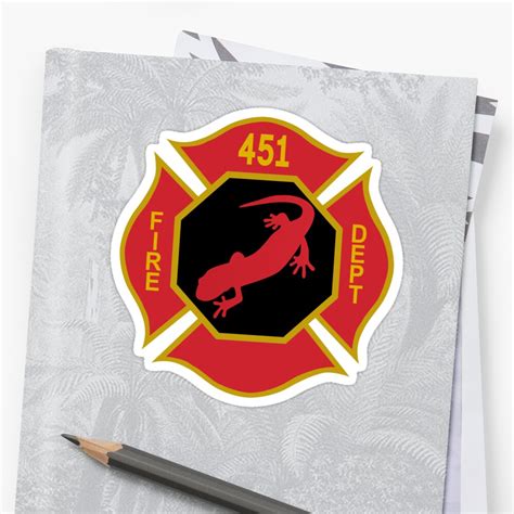 firemen logo fahrenheit  black red  gold  white background sticker  strigon