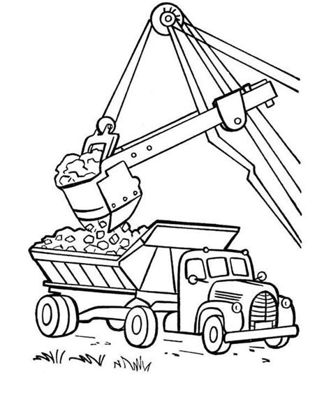 excavator moving coal   dump truck coloring page kids play color