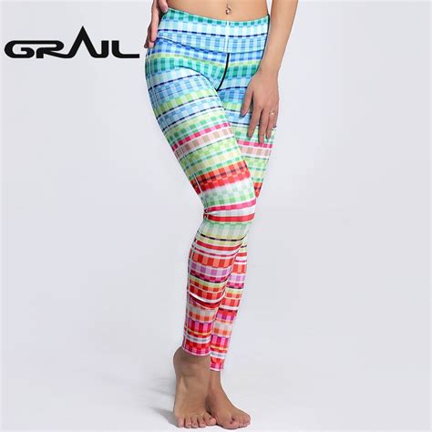 women spring stripe digital printed yoga pants pencil trousers fitness
