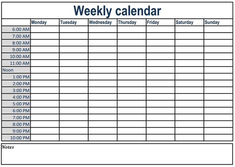 weekly calendar  time slots weeklyplanner calendars template
