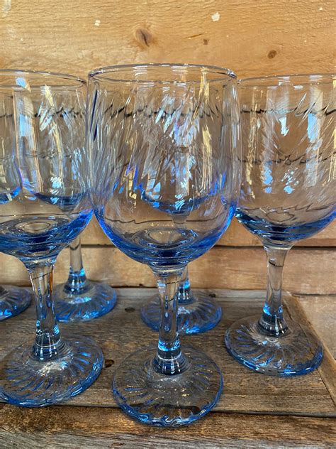 vintage libbey swirl light blue wine glasses  oz etsy